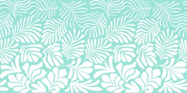 Modern soyut arka plan ve tropik palmiye yaprakları Matisse tarzında. İskandinavya 'nın kestiği elementlerle kusursuz bir şablon. El çizimi çağdaş sanat kolajı.