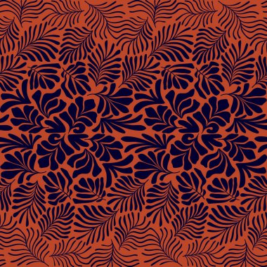 Modern soyut arka plan ve tropik palmiye yaprakları Matisse tarzında. İskandinavya 'nın kestiği elementlerle kusursuz bir şablon. El çizimi çağdaş sanat kolajı.