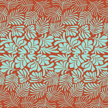 Modern soyut arka plan ve tropik palmiye yaprakları Matisse tarzında. İskandinavya 'nın kestiği elementlerle kusursuz bir şablon. El çizimi çağdaş sanat kolajı.