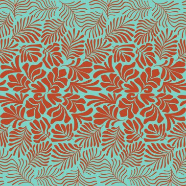 Modern soyut arka plan ve tropik palmiye yaprakları Matisse tarzında. İskandinavya 'nın kestiği elementlerle kusursuz bir şablon. El çizimi çağdaş sanat kolajı.