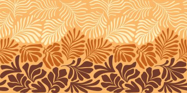 Modern soyut arka plan ve tropik palmiye yaprakları Matisse tarzında. İskandinavya 'nın kestiği elementlerle kusursuz bir şablon. El çizimi çağdaş sanat kolajı.