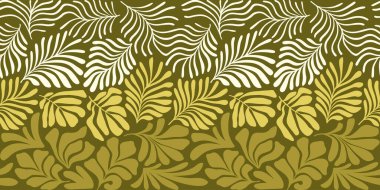 Modern soyut arka plan ve tropik palmiye yaprakları Matisse tarzında. İskandinavya 'nın kestiği elementlerle kusursuz bir şablon. El çizimi çağdaş sanat kolajı.