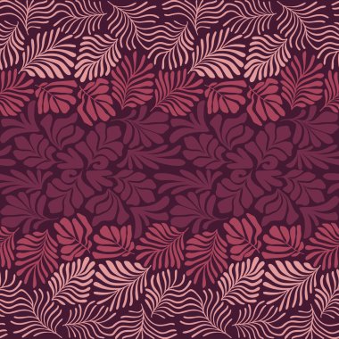 Modern soyut arka plan ve tropik palmiye yaprakları Matisse tarzında. İskandinavya 'nın kestiği elementlerle kusursuz bir şablon. El çizimi çağdaş sanat kolajı.