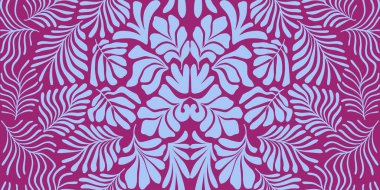 Modern soyut arka plan ve tropik palmiye yaprakları Matisse tarzında. İskandinavya 'nın kestiği elementlerle kusursuz bir şablon. El çizimi çağdaş sanat kolajı.