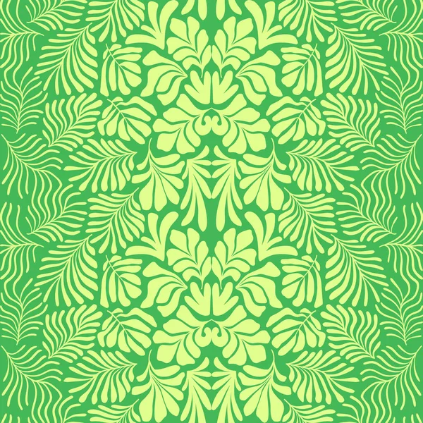 现代抽象的背景 热带棕榈叶与马蒂斯风格 矢量无缝模式与斯堪的纳维亚切割的元素 手绘当代艺术拼贴 — 图库矢量图片