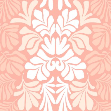 Modern soyut arka plan ve tropik palmiye yaprakları Matisse tarzında. İskandinavya 'nın kestiği elementlerle kusursuz bir şablon. El çizimi çağdaş sanat kolajı.