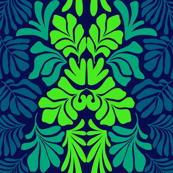 熱帯性のヤシの葉を持つ近代的な抽象的な背景はマティス様式で残します 北欧のカット要素とベクトルシームレスなパターン 手描き現代美術コラージュ — ストックベクタ