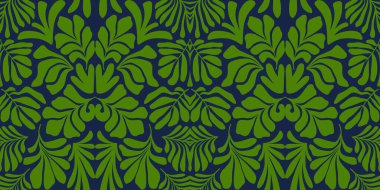 Modern soyut arka plan ve tropik palmiye yaprakları Matisse tarzında. İskandinavya 'nın kestiği elementlerle kusursuz bir şablon. El çizimi çağdaş sanat kolajı.