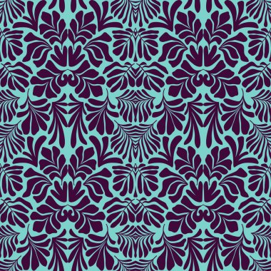 Modern soyut arka plan ve tropik palmiye yaprakları Matisse tarzında. İskandinavya 'nın kestiği elementlerle kusursuz bir şablon. El çizimi çağdaş sanat kolajı.