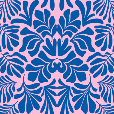 Modern soyut arka plan ve tropik palmiye yaprakları Matisse tarzında. İskandinavya 'nın kestiği elementlerle kusursuz bir şablon. El çizimi çağdaş sanat kolajı.