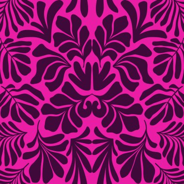 Modern soyut arka plan ve tropik palmiye yaprakları Matisse tarzında. İskandinavya 'nın kestiği elementlerle kusursuz bir şablon. El çizimi çağdaş sanat kolajı.