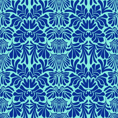 Modern soyut arka plan ve tropik palmiye yaprakları Matisse tarzında. İskandinavya 'nın kestiği elementlerle kusursuz bir şablon. El çizimi çağdaş sanat kolajı.