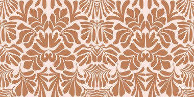 Modern soyut arka plan ve tropik palmiye yaprakları Matisse tarzında. İskandinavya 'nın kestiği elementlerle kusursuz bir şablon. El çizimi çağdaş sanat kolajı.