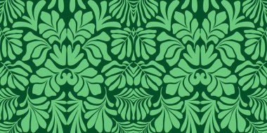 Modern soyut arka plan ve tropik palmiye yaprakları Matisse tarzında. İskandinavya 'nın kestiği elementlerle kusursuz bir şablon. El çizimi çağdaş sanat kolajı.