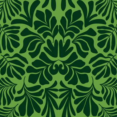 Modern soyut arka plan ve tropik palmiye yaprakları Matisse tarzında. İskandinavya 'nın kestiği elementlerle kusursuz bir şablon. El çizimi çağdaş sanat kolajı.