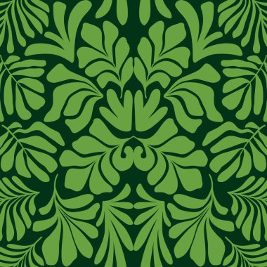 Modern soyut arka plan ve tropik palmiye yaprakları Matisse tarzında. İskandinavya 'nın kestiği elementlerle kusursuz bir şablon. El çizimi çağdaş sanat kolajı.