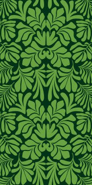 Modern soyut arka plan ve tropik palmiye yaprakları Matisse tarzında. İskandinavya 'nın kestiği elementlerle kusursuz bir şablon. El çizimi çağdaş sanat kolajı.