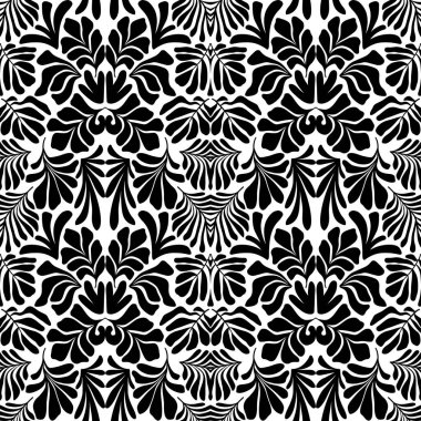 Modern soyut arka plan ve tropik palmiye yaprakları Matisse tarzında. İskandinavya 'nın kestiği elementlerle kusursuz bir şablon. El çizimi çağdaş sanat kolajı.