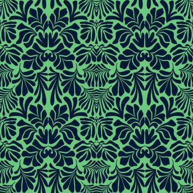 Modern soyut arka plan ve tropik palmiye yaprakları Matisse tarzında. İskandinavya 'nın kestiği elementlerle kusursuz bir şablon. El çizimi çağdaş sanat kolajı.