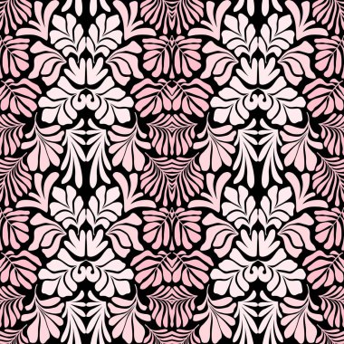 Modern soyut arka plan ve tropik palmiye yaprakları Matisse tarzında. İskandinavya 'nın kestiği elementlerle kusursuz bir şablon. El çizimi çağdaş sanat kolajı.