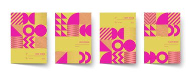 Trendy tasarım kapsar. Minimal geometrik şekiller kompozisyonları. Broşürler, posterler, kapaklar ve afişler için geçerlidir.