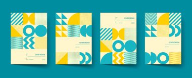 Trendy tasarım kapsar. Minimal geometrik şekiller kompozisyonları. Broşürler, posterler, kapaklar ve afişler için geçerlidir.