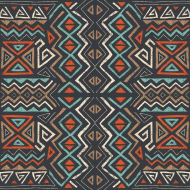 Kabile tarzında kusursuz Afrika etnik modeli. Grunge desenli soyut geometrik arkaplan. Tekstil, bayrak, kapak, duvar kağıdı ve ambalaj için eşsiz tasarım ögeleri