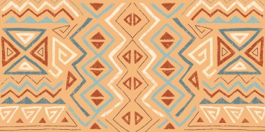 Kabile tarzında kusursuz Afrika etnik modeli. Grunge desenli soyut geometrik arkaplan. Tekstil, bayrak, kapak, duvar kağıdı ve ambalaj için eşsiz tasarım ögeleri