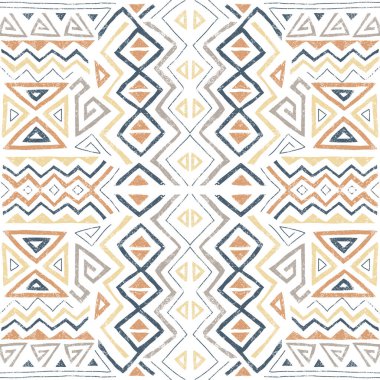 Kabile tarzında kusursuz Afrika etnik modeli. Grunge desenli soyut geometrik arkaplan. Tekstil, bayrak, kapak, duvar kağıdı ve ambalaj için eşsiz tasarım ögeleri