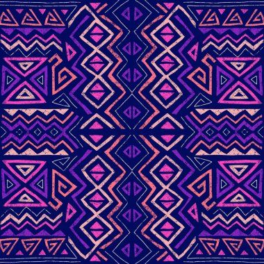Kabile tarzında kusursuz Afrika etnik modeli. Grunge desenli soyut geometrik arkaplan. Tekstil, bayrak, kapak, duvar kağıdı ve ambalaj için eşsiz tasarım ögeleri