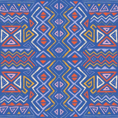Kabile tarzında kusursuz Afrika etnik modeli. Grunge desenli soyut geometrik arkaplan. Tekstil, bayrak, kapak, duvar kağıdı ve ambalaj için eşsiz tasarım ögeleri