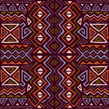 Kabile tarzında kusursuz Afrika etnik modeli. Grunge desenli soyut geometrik arkaplan. Tekstil, bayrak, kapak, duvar kağıdı ve ambalaj için eşsiz tasarım ögeleri