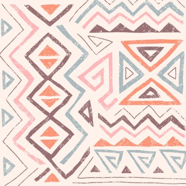 Kabile tarzında kusursuz Afrika etnik modeli. Grunge desenli soyut geometrik arkaplan. Tekstil, bayrak, kapak, duvar kağıdı ve ambalaj için eşsiz tasarım ögeleri