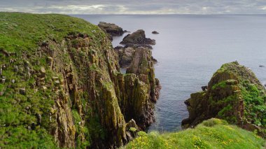 Cruden Körfezi 'nin yaklaşık bir kilometre doğusundaki kayalık sahil şeridi, Aberdeenshir.