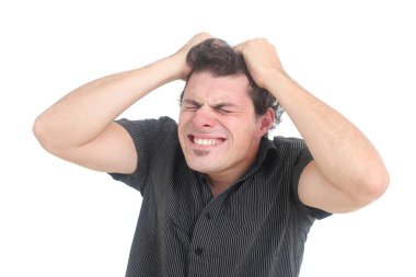stressed out frustrated young man on white background clipart