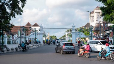 Yogyakarta, Indonesia - January 14, 2023: Pangurakan Lebet and Pangurakan Jawi Gates, the main entrances to the Yogyakarta Palace from the north, such as Malioboro street and the kilometer 0 marker