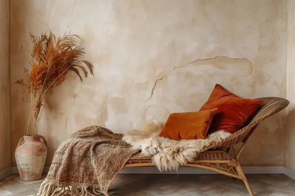 Rahat kanepesi olan modern oturma odasının şık bir iç mekanı.