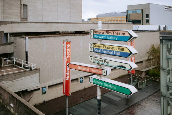 stock image Direction signs at the National Theatre building in London