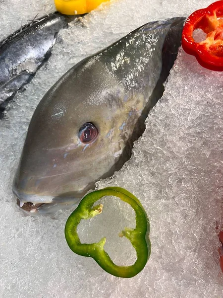 Frische Meeresfrüchte Auf Eis Auf Dem Fischmarkt — Stockfoto