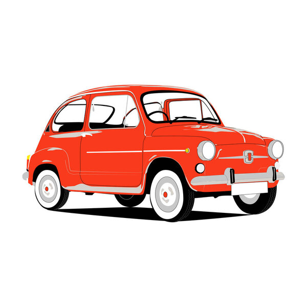 винтажный классический красный автомобиль Fiat векторная иллюстрация. классический автомобиль
