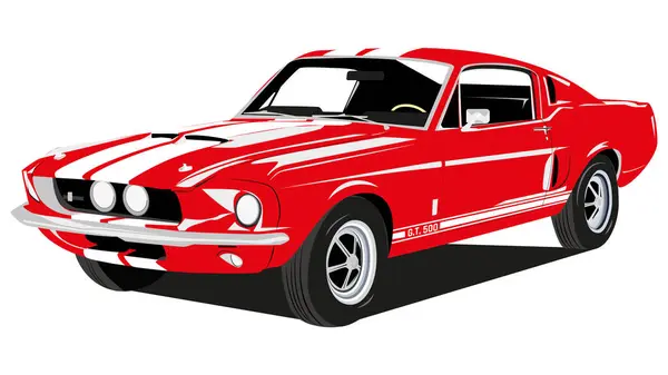 Retro Style 'lı klasik Red Sports Car. Klasik araba vektörü. Klasik araba kırmızısı..