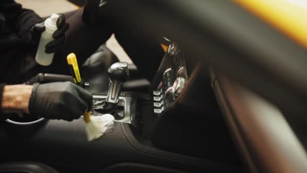 Auto Service Professional Detailing Concept Close Hands Man Worker Black — Video