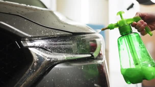 Car Washing Detailing Concept Closeup View Hand Car Wash Service — 图库视频影像