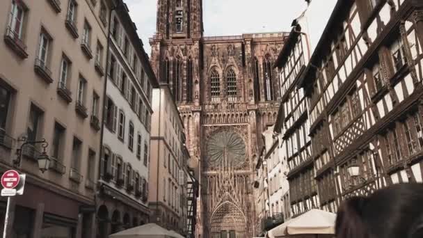 Strasbourg Fransa 2020 Strasbourg Ana Meydanı Place Chateau Notre Dame — Stok video