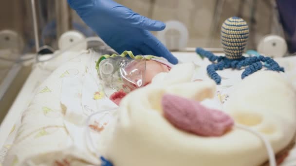 Enfermera Irreconocible Pesa Las Escalas Bebé Prematuro Recién Nacido Departamento — Vídeos de Stock