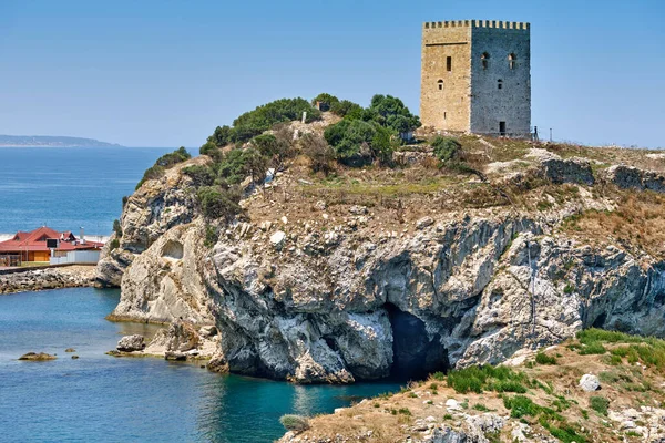 Istanbul, Turkey. An old tower in Sile on a rock on the shores of the Black Sea. Seascape
