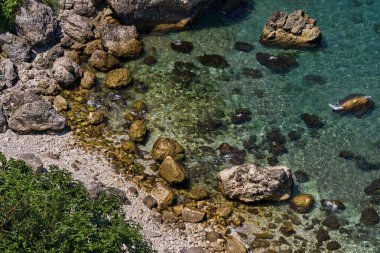 Sile, Istanbul. A wild beach in a beautiful lagoon on the shore of the Black Sea with caves, rocks and soft sand. Seascape