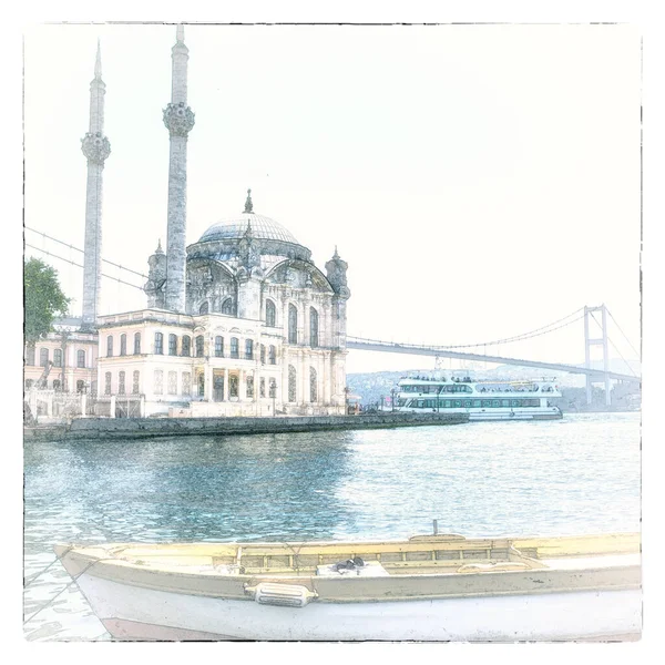 Istanbul Turquie Mosquée Ortakoy Près Pont Bosphore Sur Jetée Bosphore — Photo