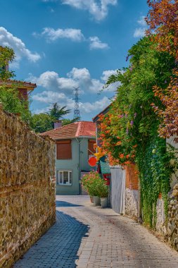 İstanbul 'un Asya kesimindeki Boğaz' da Anadolu İskelesi Kavagi. Eski evleri olan sokaklar