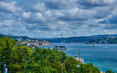 İstanbul, Türkiye, İstanbul Boğazı manzarası, Sultan Mehmed Fatih Köprüsü, kentin Avrupa ve Asya bölgeleri